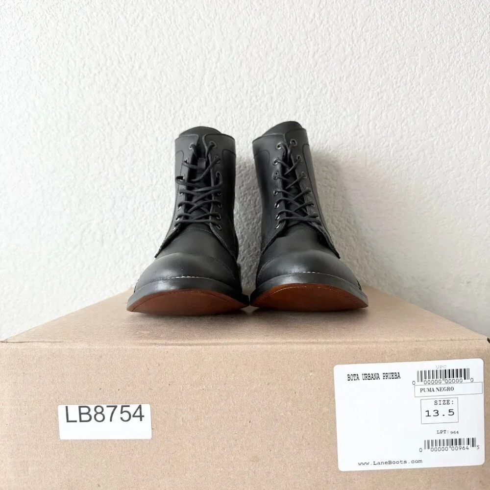 NEW Lane Mens Black Ankle Boots Size 13.5 Lace-up Short Boot Casual Leather Sole